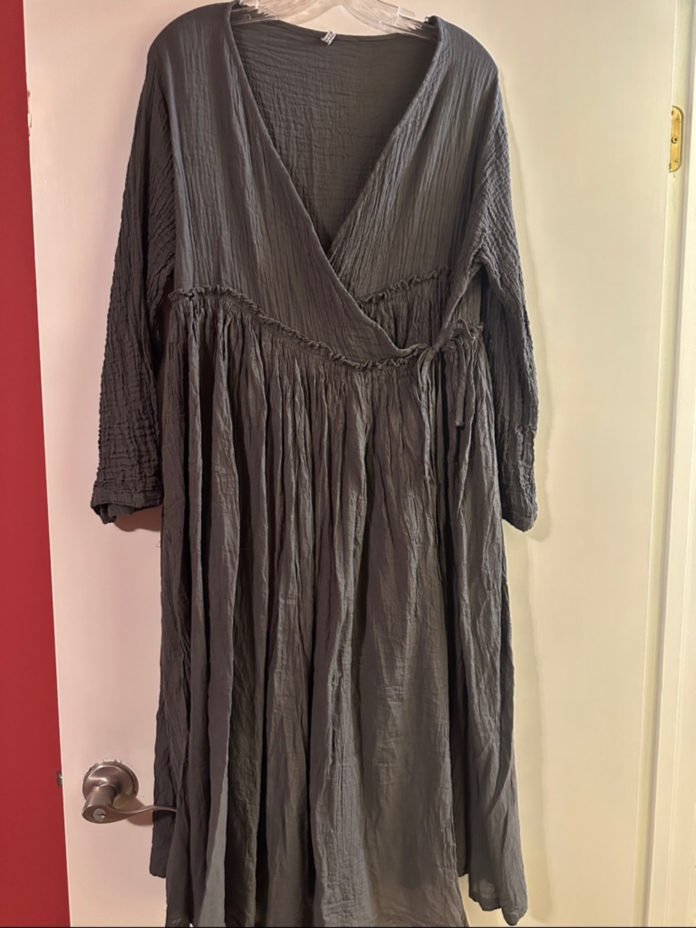 Women's Wrap-Style Long Sleeve Maxi Dress - Charcoal